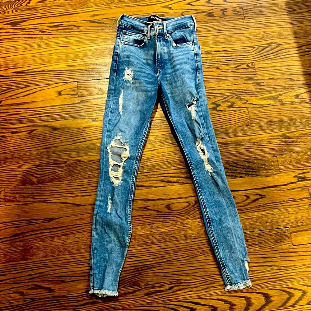 Express High Rise Distressed Skinny Jeans